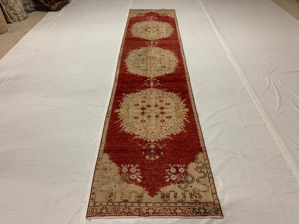3x12 Red and Ivory Turkish Tribal Runner