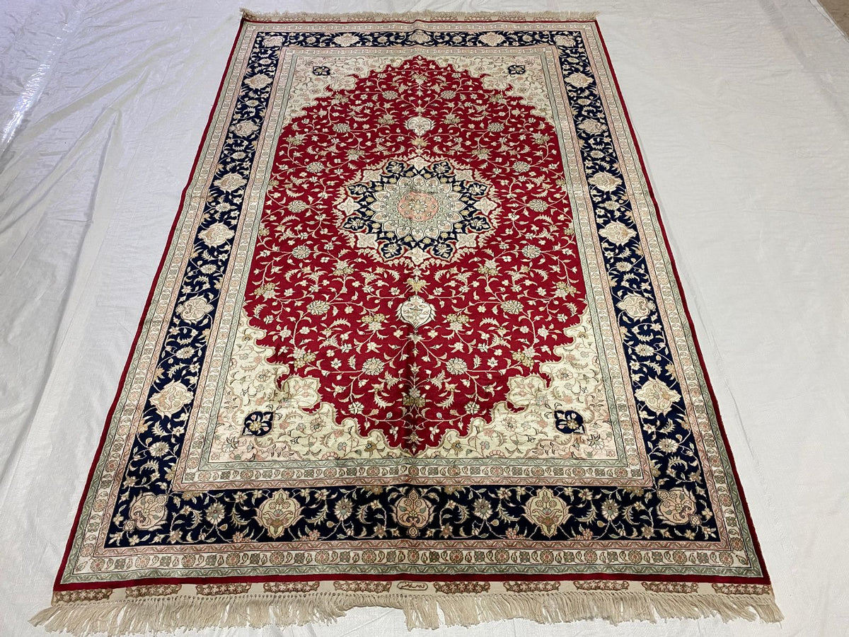 5x8 Red and Navy Turkish Silk Rug