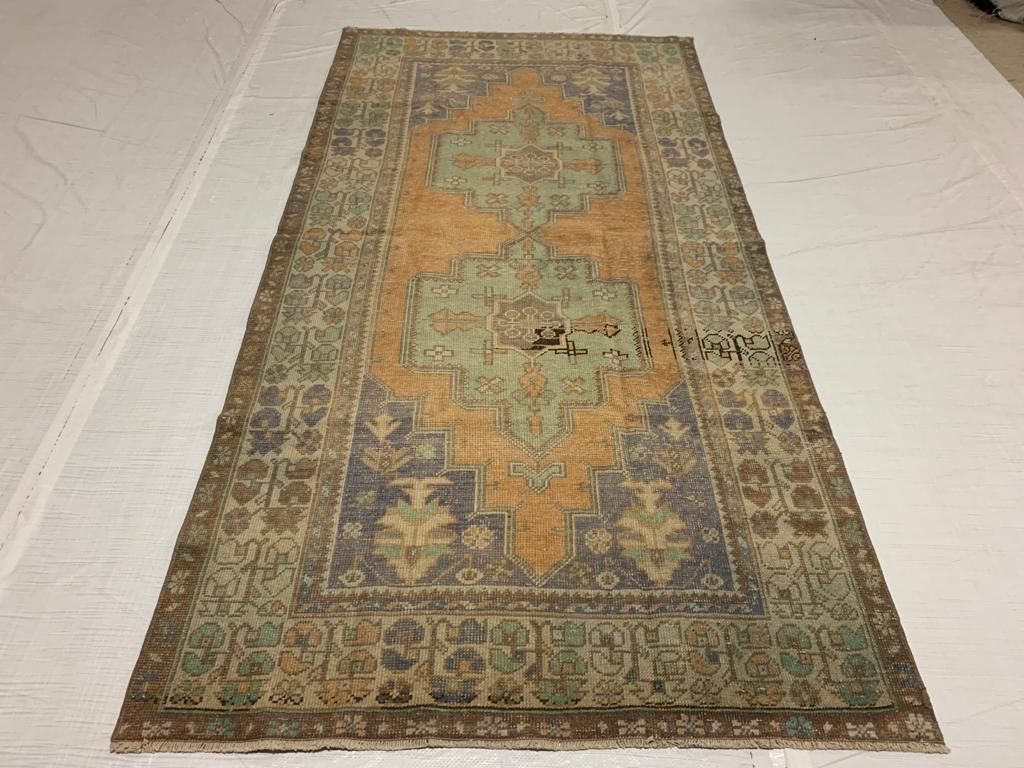 4x8 Orange and Ivory Turkish Tribal Runner