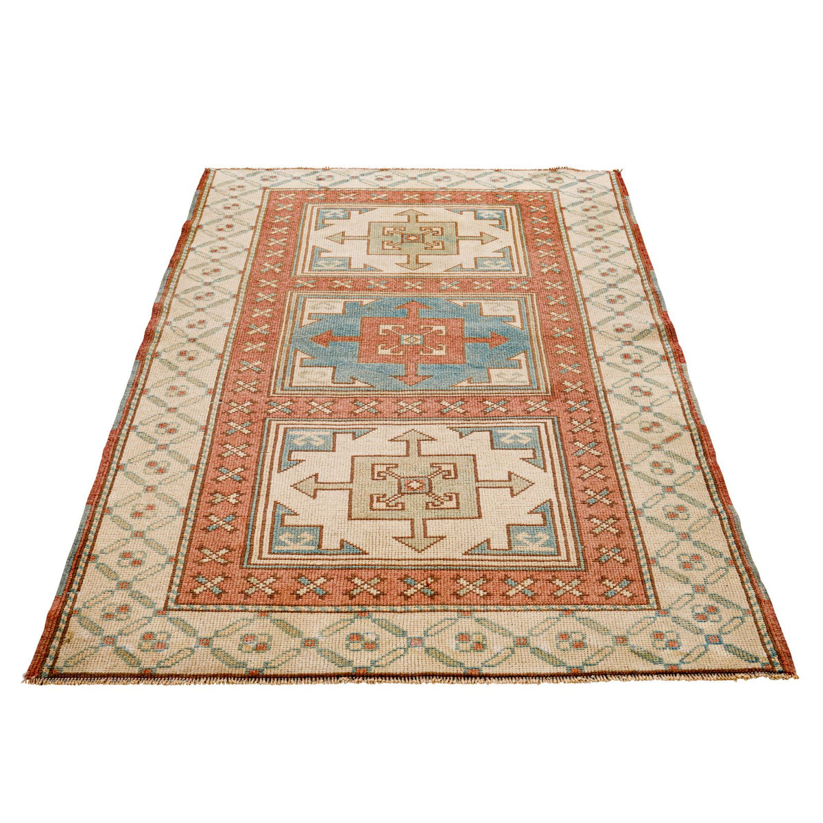 3x4 Beige and Red Turkish Tribal Rug
