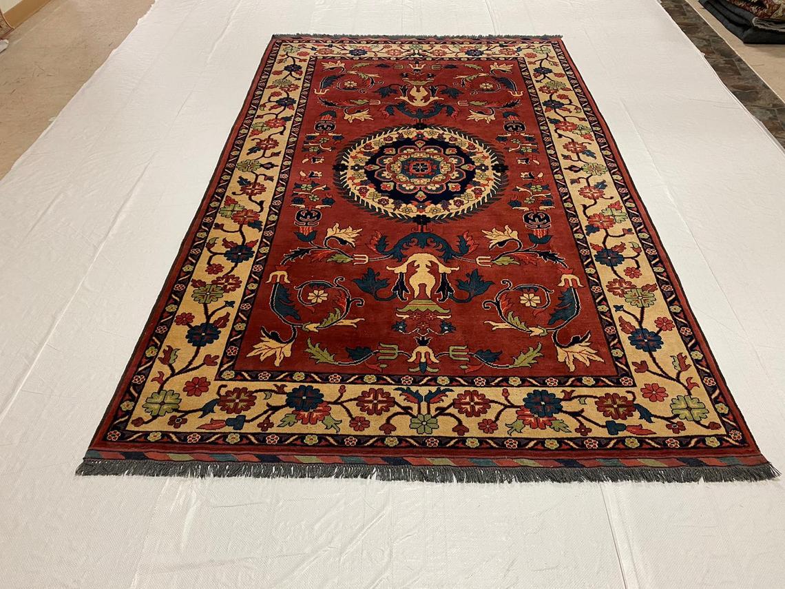 6x10 Red and Ivory Turkish Tribal Rug