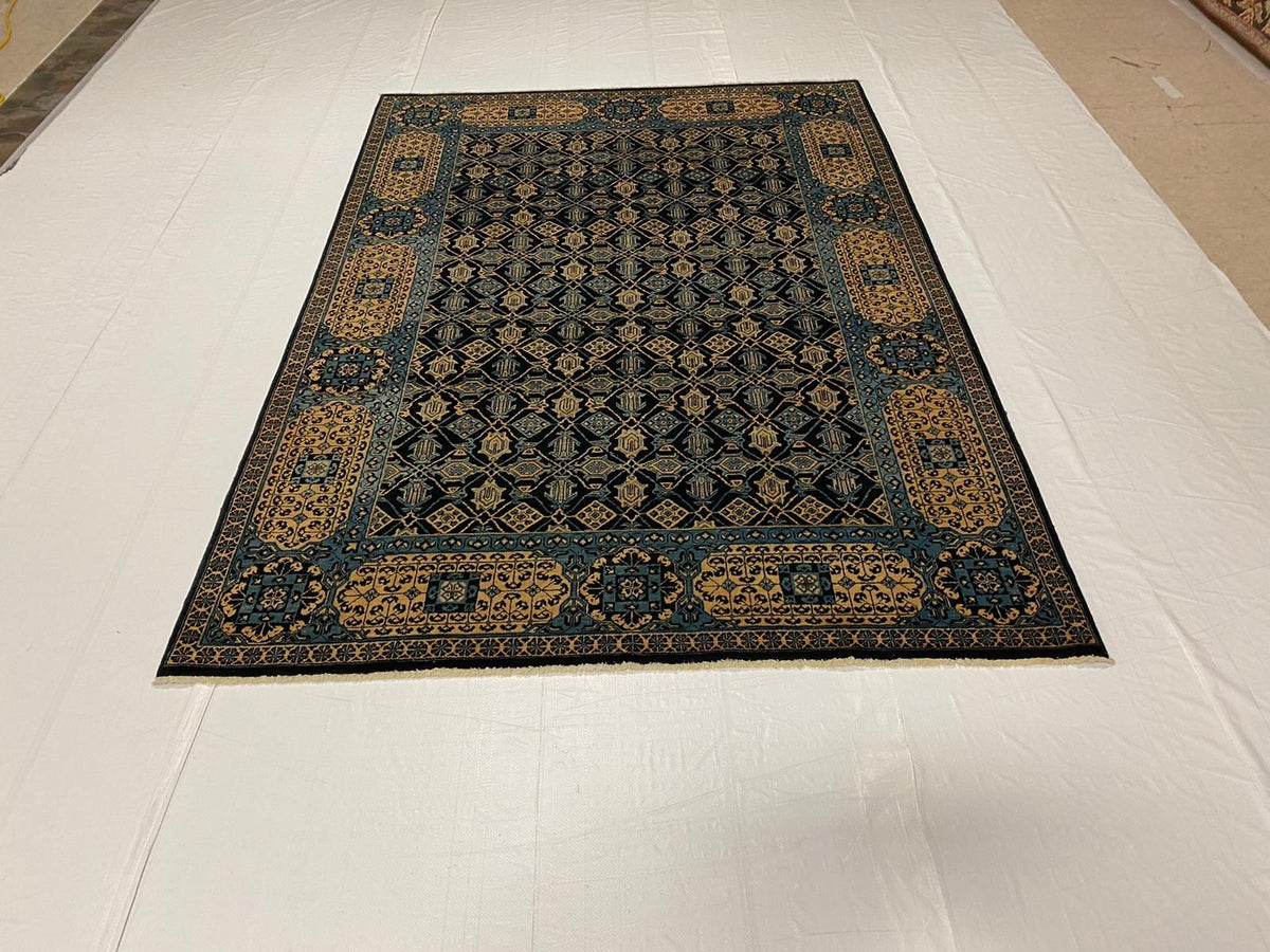 6x8 Black and Gold Turkish Tribal Rug