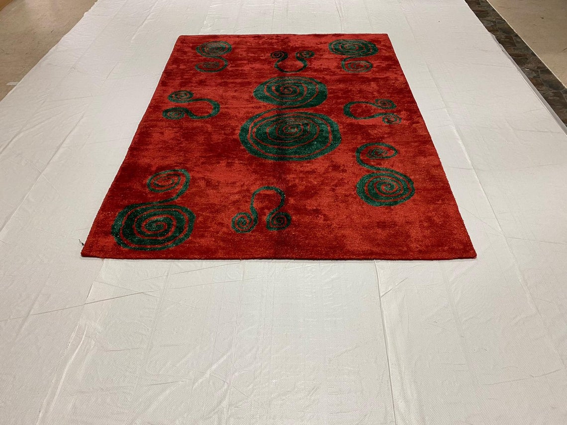 6x8 Green and Red Modern Contemporary Rug