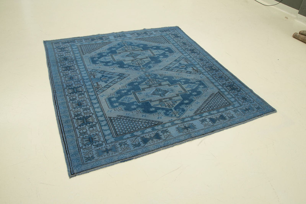 6x6 Navy and Blue Turkish Tribal Rug