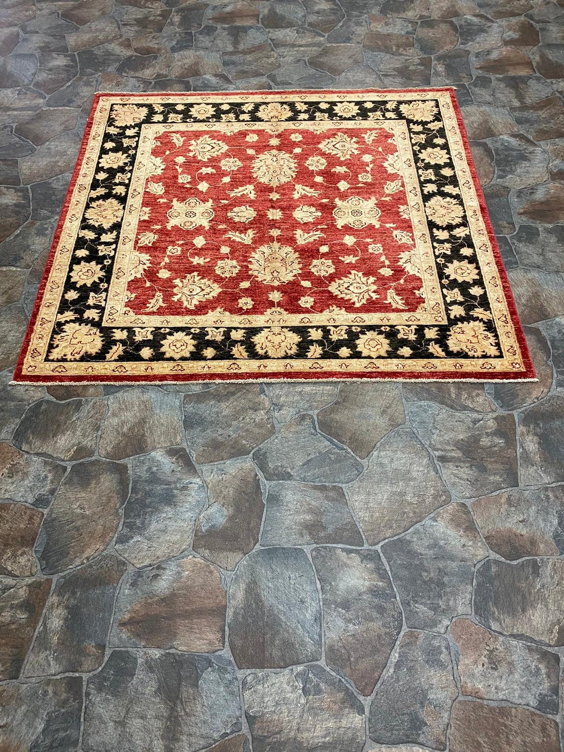 4x5 Red and Black Turkish Oushak Rug