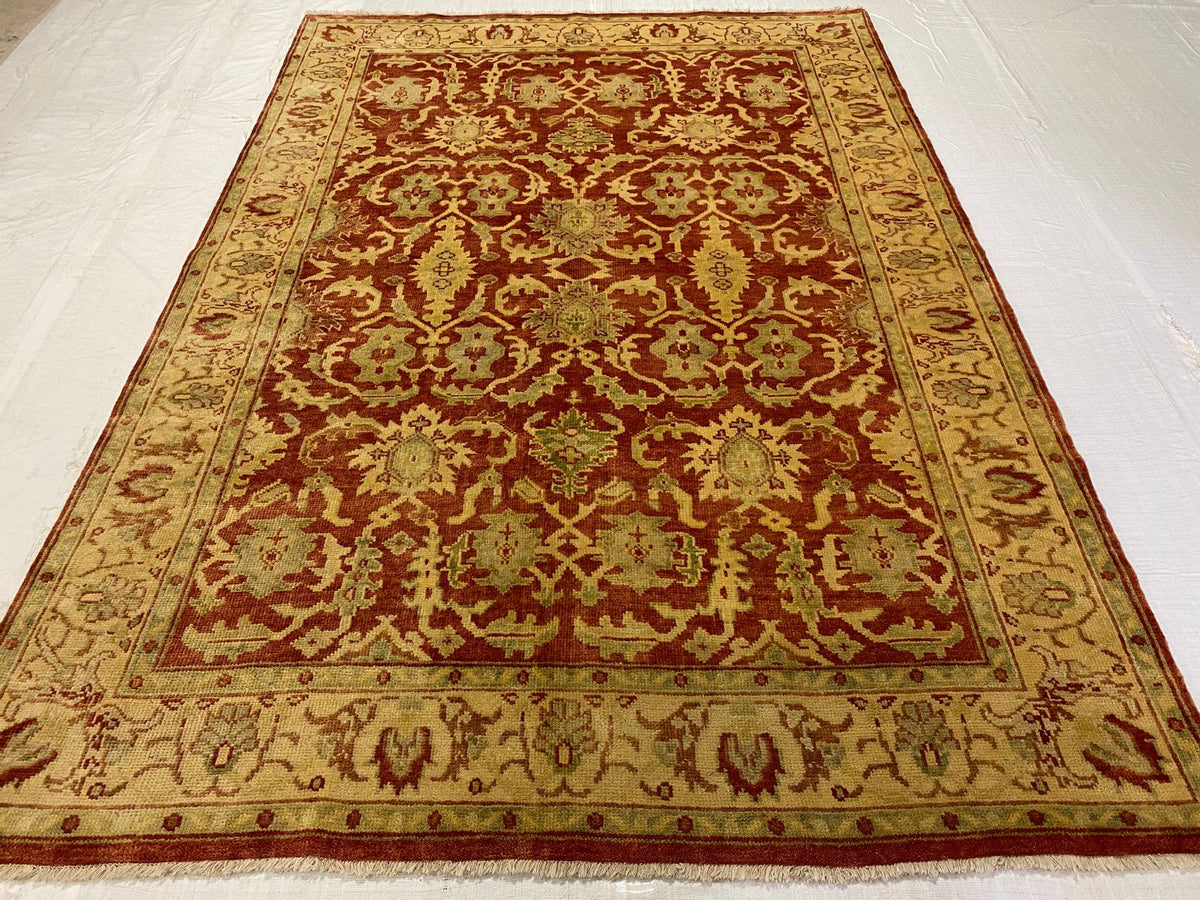 6x9 Red and Gold Turkish Oushak Rug