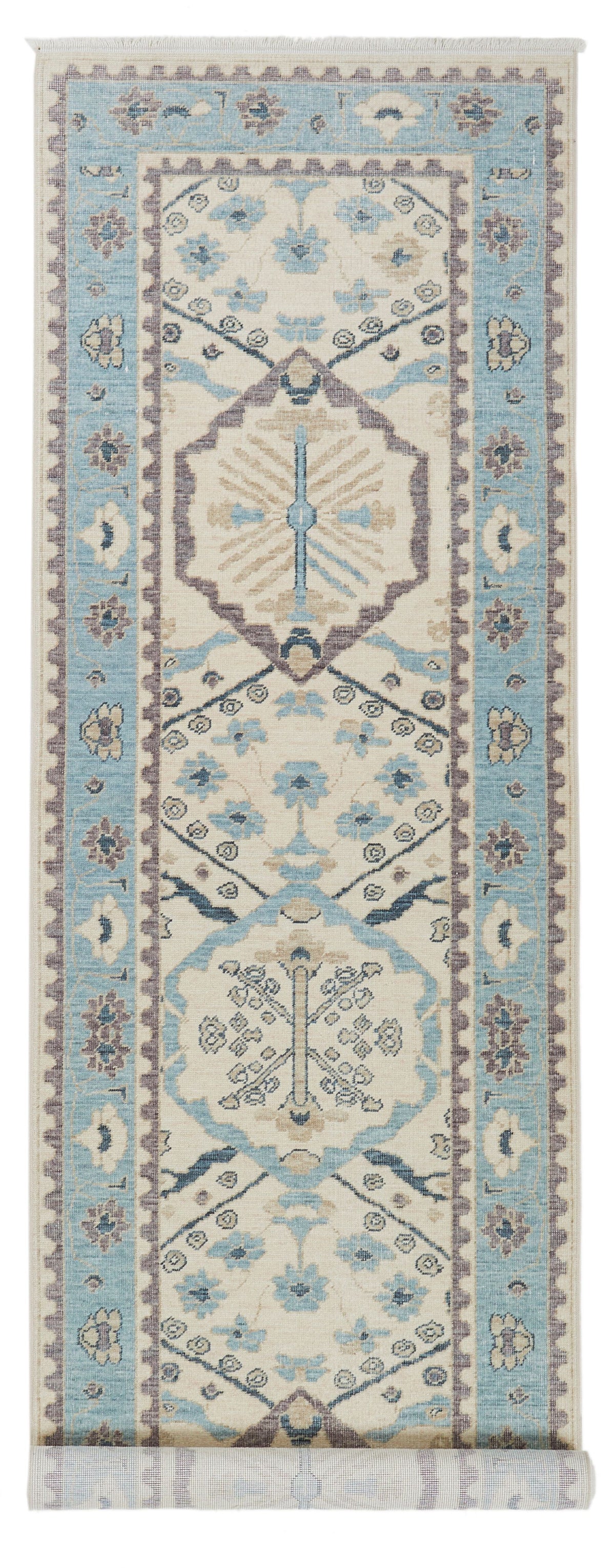 3x10 Ivory and Blue Turkish Traditional Runner
