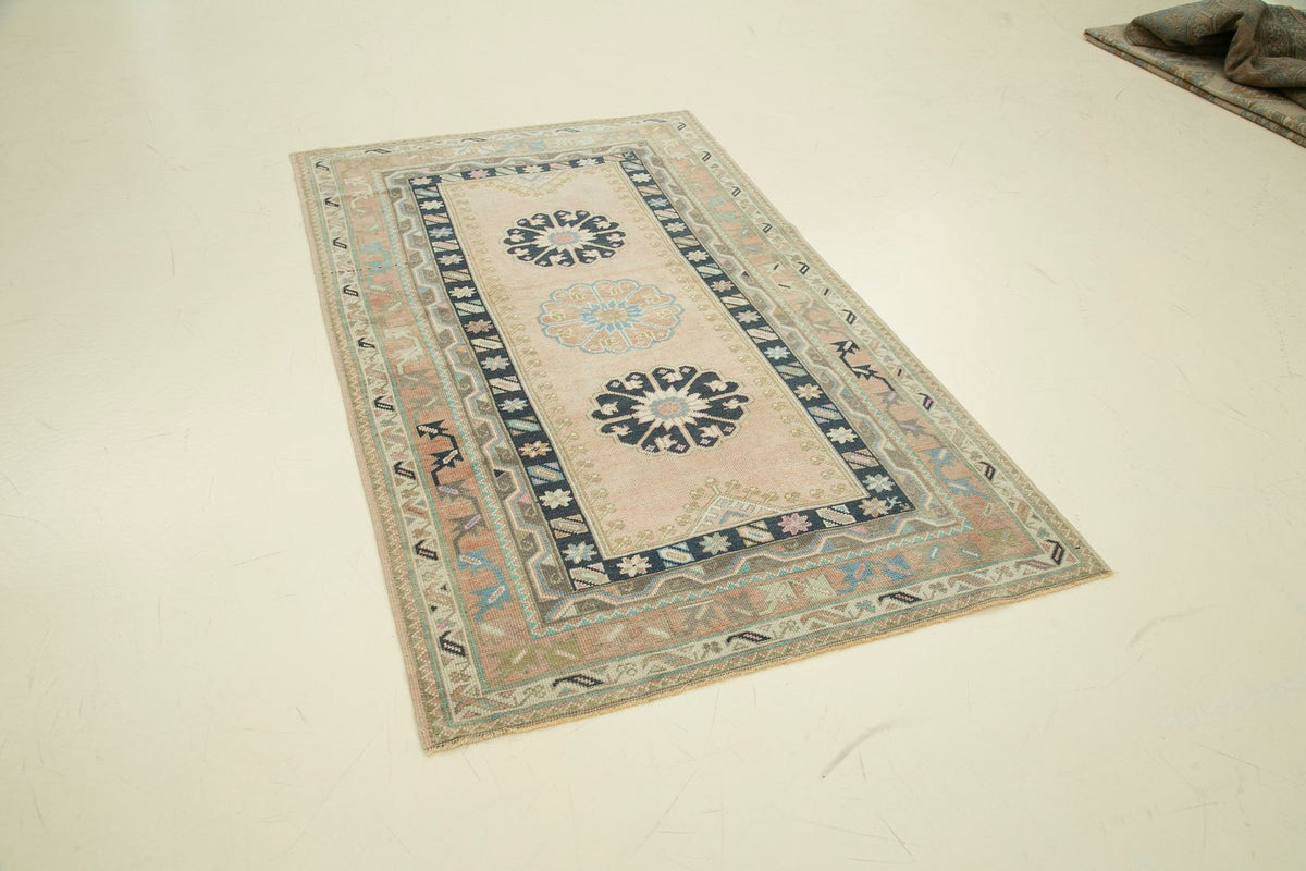 4x7 Pink and Navy Turkish Tribal Rug