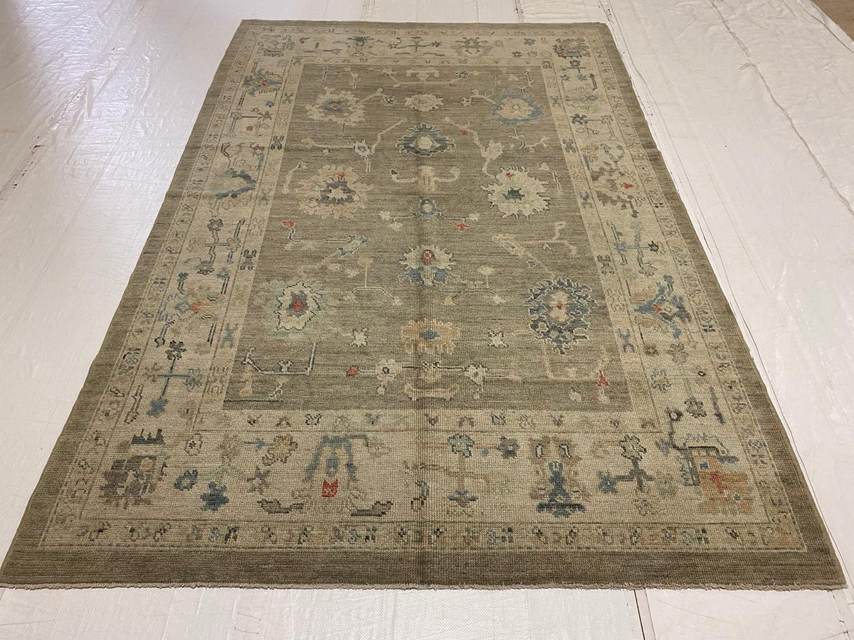 6x9 Gray and Ivory Turkish Oushak Rug
