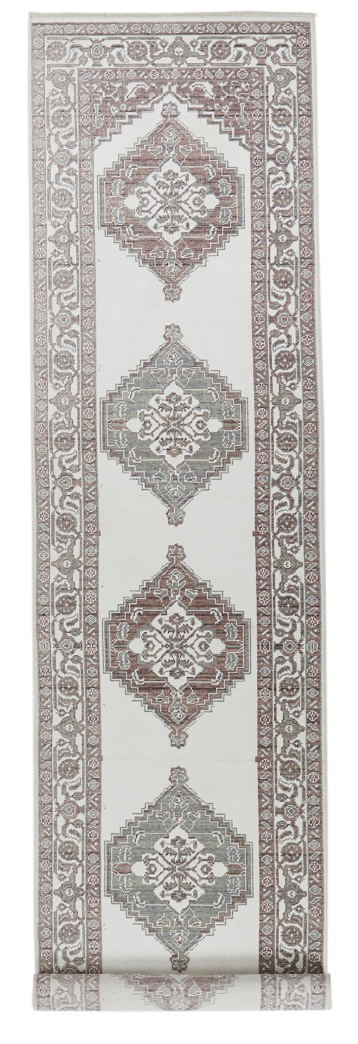 3x11 Ivory and Brown Turkish Traditional Runner