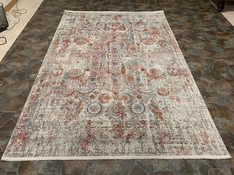 7x10 Red and Gray Turkish Antep Rug