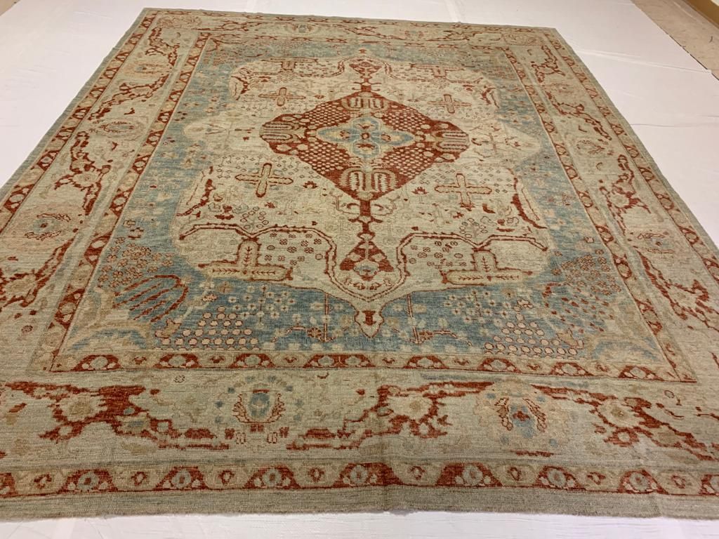 8x10 Blue and Ivory Turkish Oushak Rug