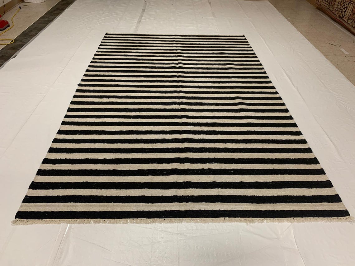 6x9 Black and White Turkish Tribal Rug