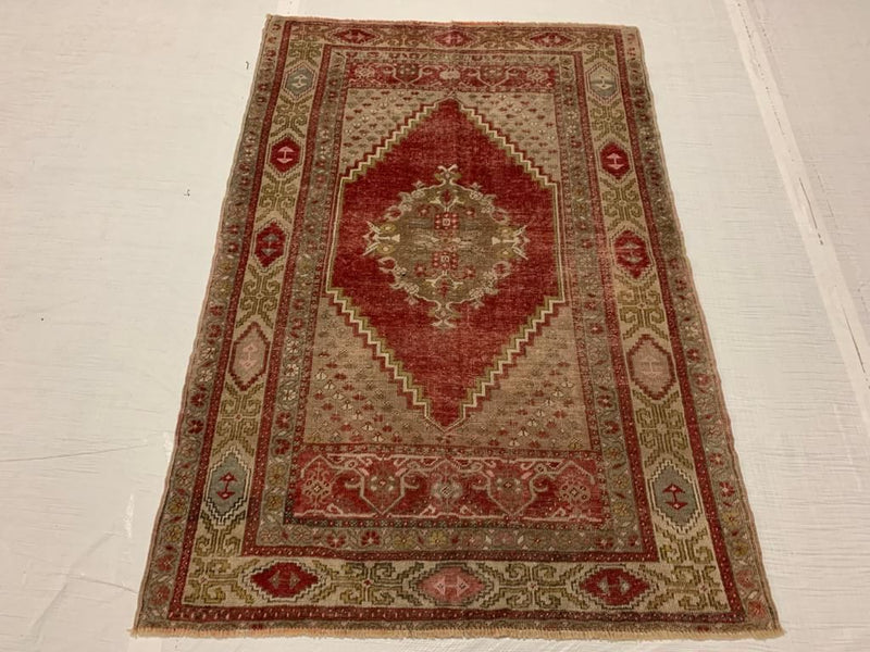 3x5 Red and Beige Turkish Tribal Rug