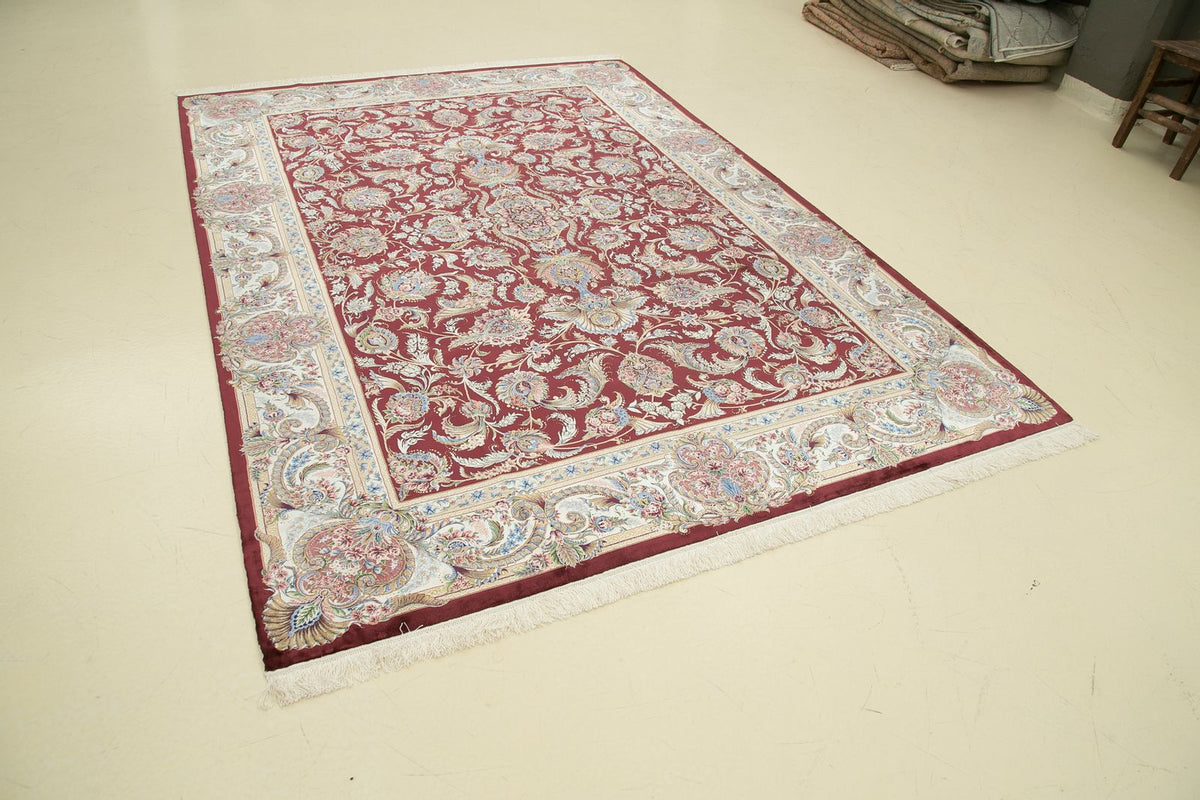 7x10 Red and Ivory Turkish Antep Rug