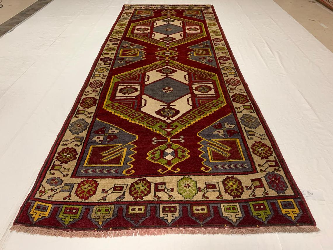 4x12 Red and Beige Turkish Tribal Runner