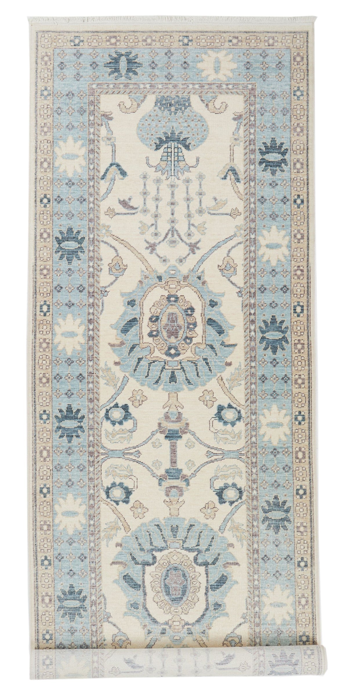 3x10 Ivory and Blue Turkish Traditional Runner