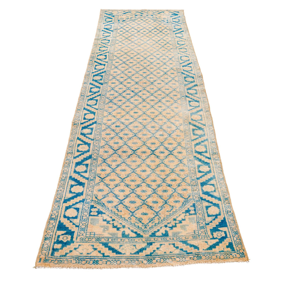 2x9 Beige and Blue Persian Tribal Rug