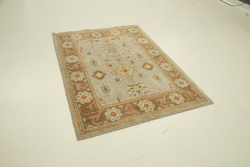 5x6 Blue and Brown Turkish Oushak Rug