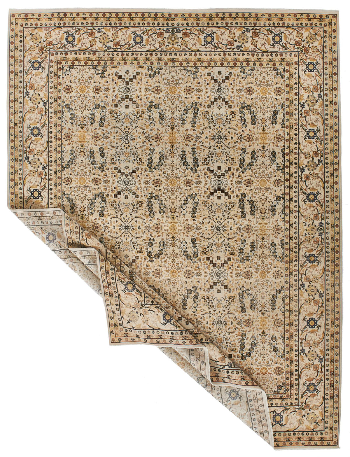 9x12 Beige and Black Turkish Silk Rug