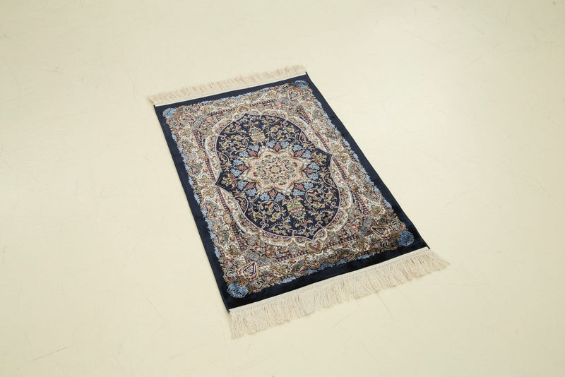 2x3 Navy and Gold Turkish Antep Rug