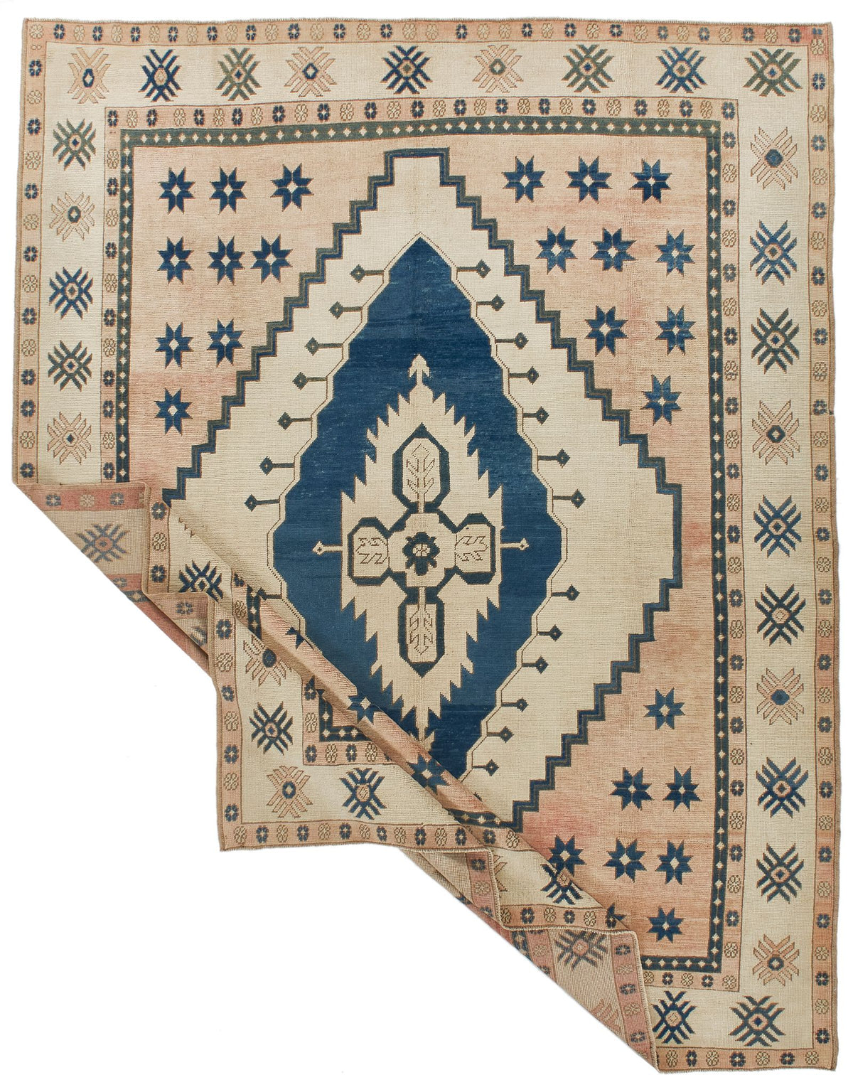 9x11 Navy and Pink Turkish Tribal Rug