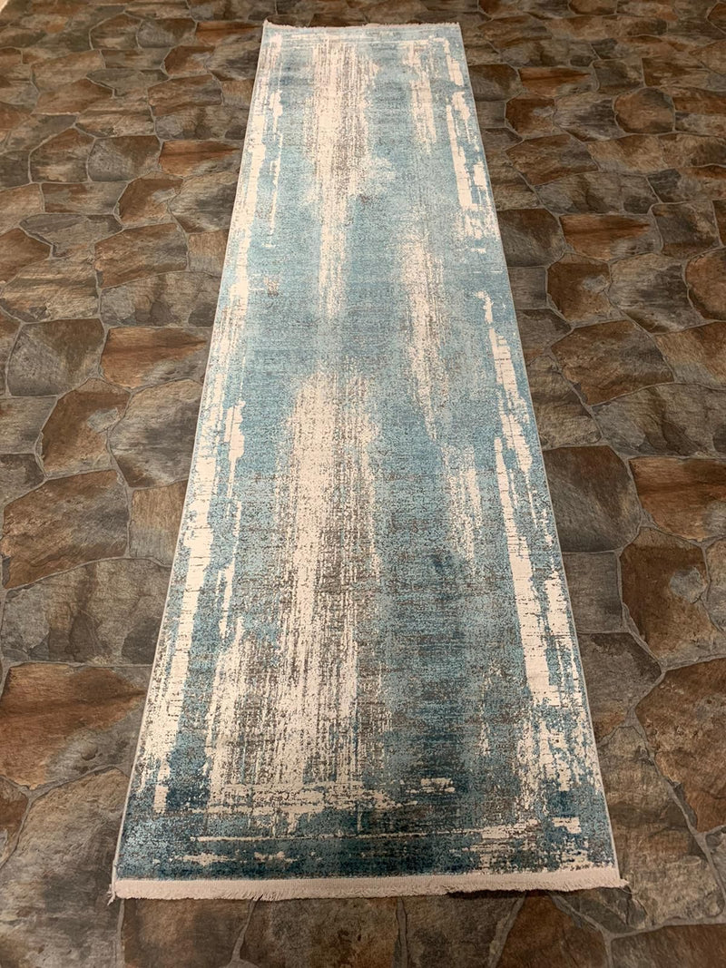 3x10 White and Blue Turkish Antep Runner