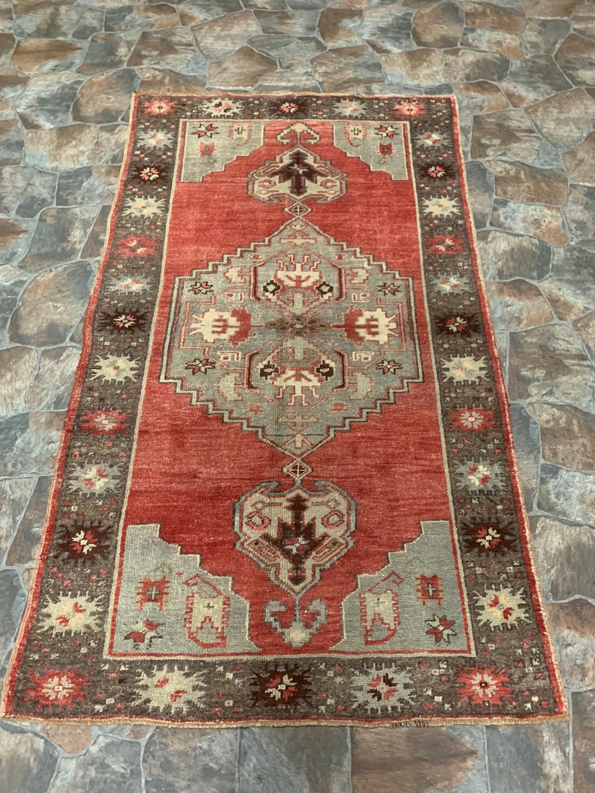4x7 Red and Gray Turkish Tribal Rug