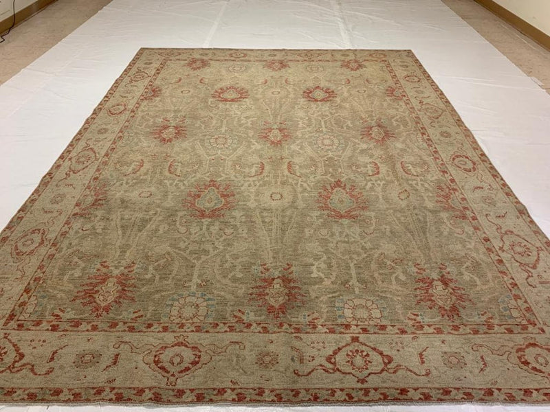 8x11 Beige and Red Turkish Oushak Rug