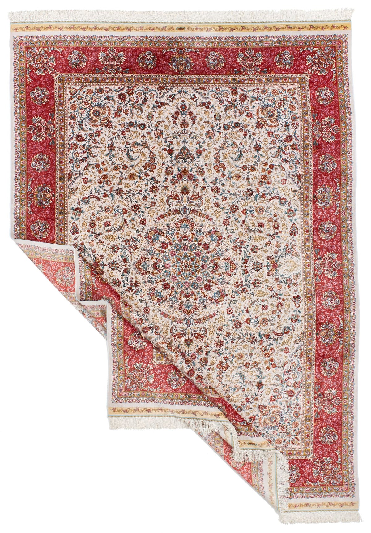 8x12 Ivory and pınk Turkish Silk Rug