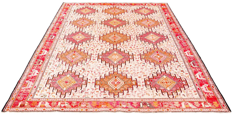 7x9 Red and Beige Turkish Patchwork Rug