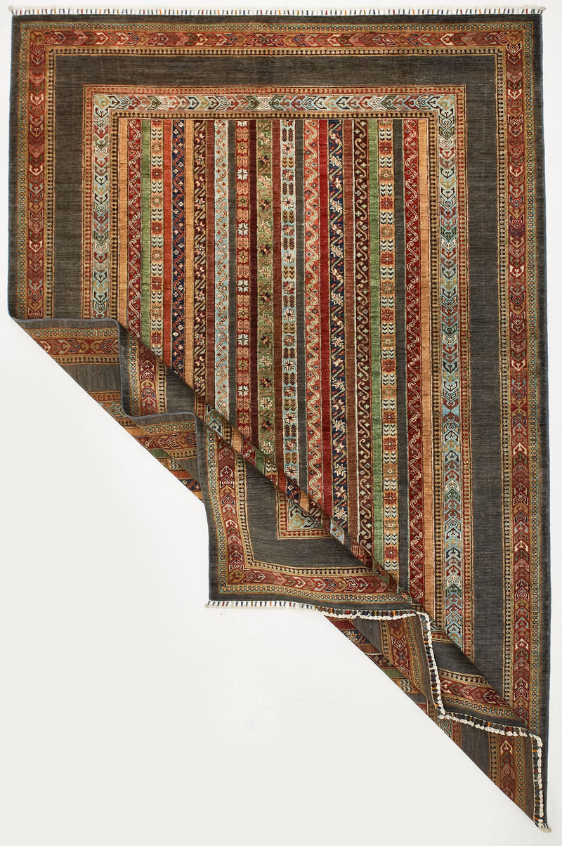 7x10 Multicolor and Gray Turkish Tribal Rug