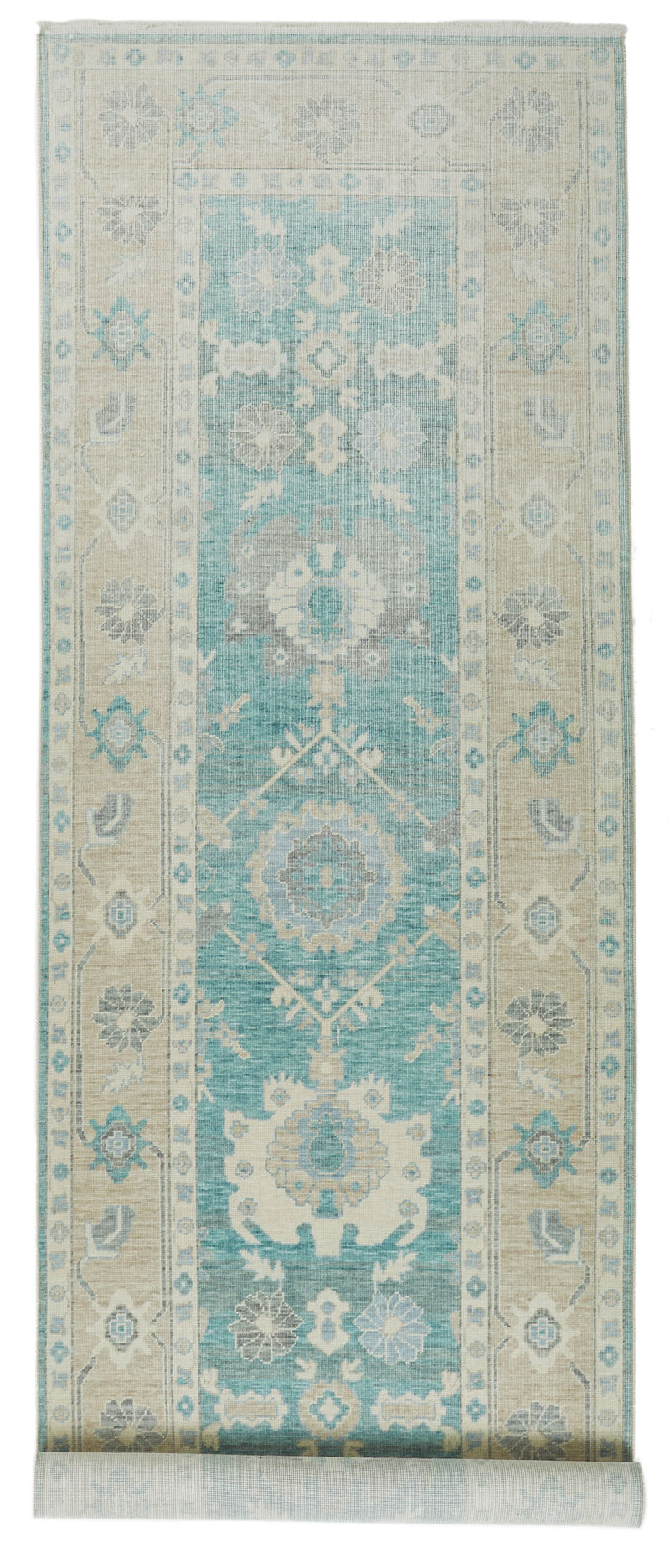 3x11 Green and Beige Turkish Traditional Runner