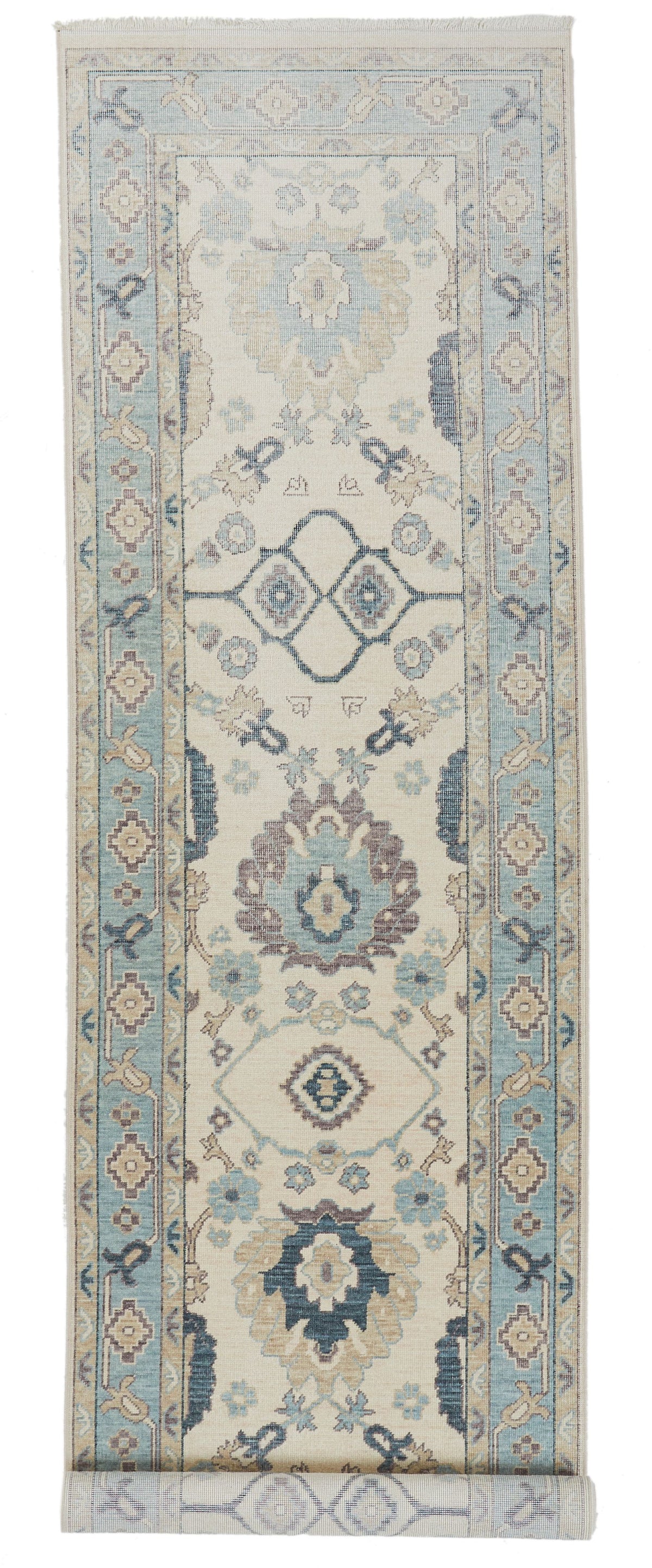 3x11 Ivory and Blue Turkish Traditional Runner