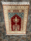 Vintage Handmade 3x4 Red and Ivory Anatolian Turkish Silk Hereke Distressed Area Rug