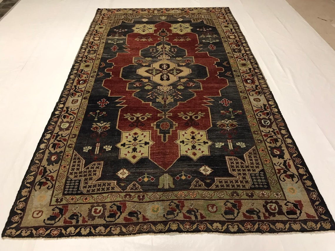5x9 Red and Purple Turkish Tribal Rug