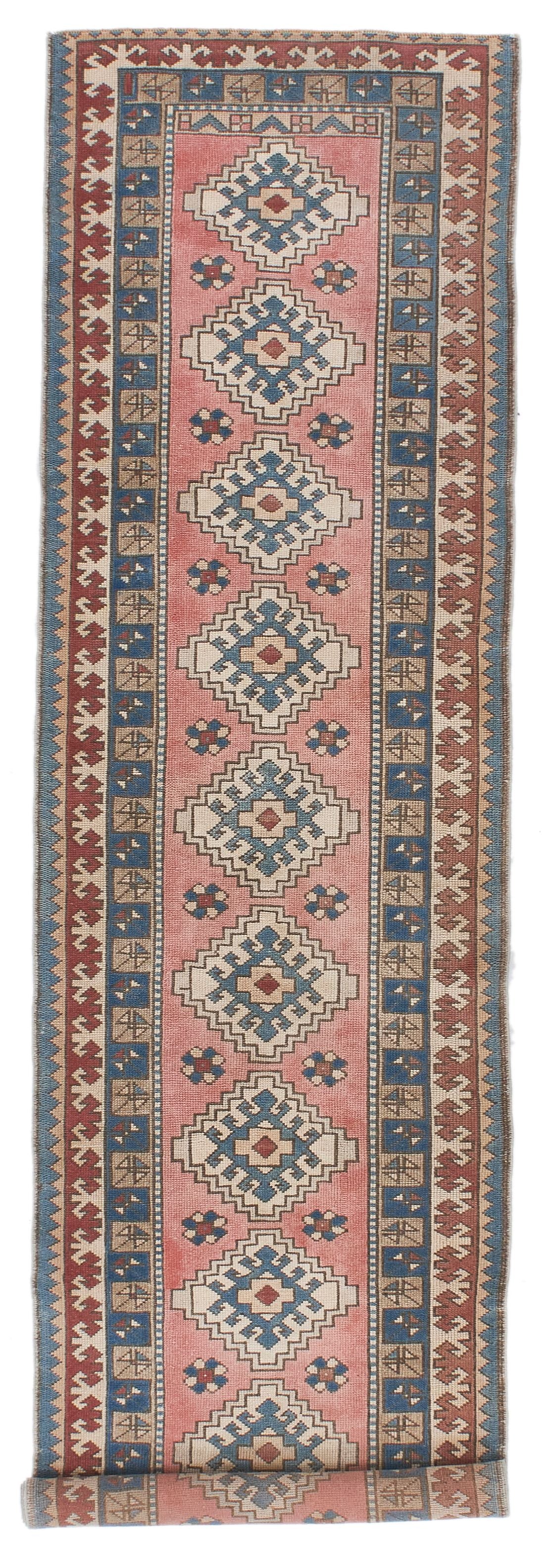 3x12 Pink and Blue Turkish Tribal Runner
