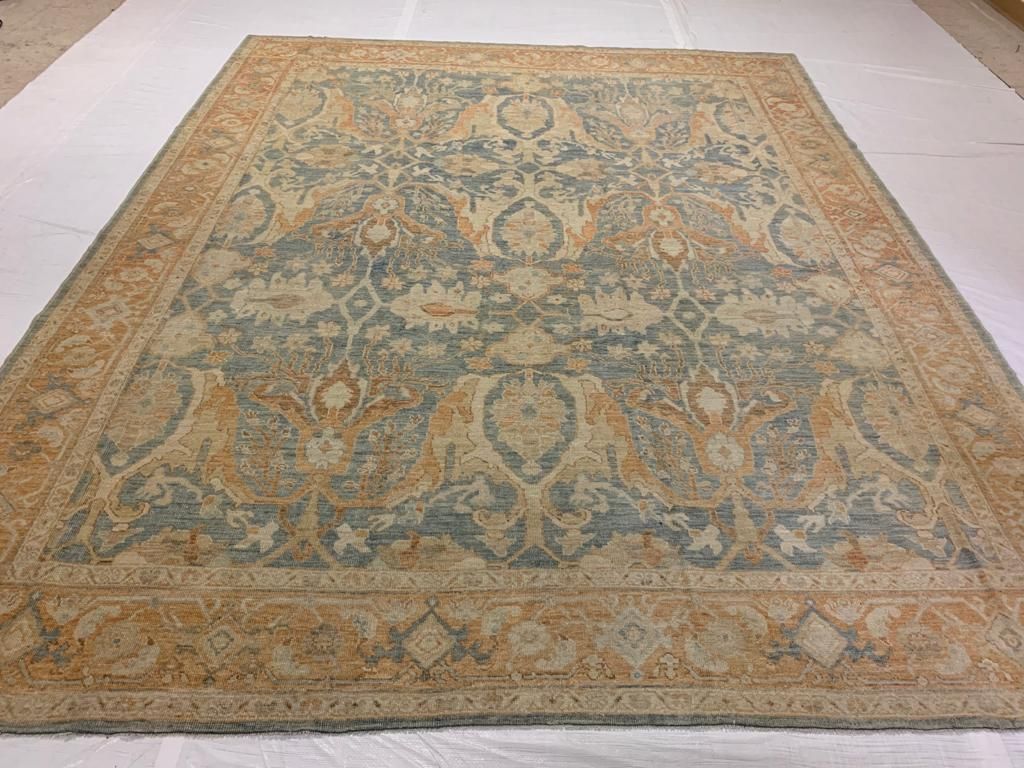 8x10 Light Blue and Rust Turkish Oushak Rug