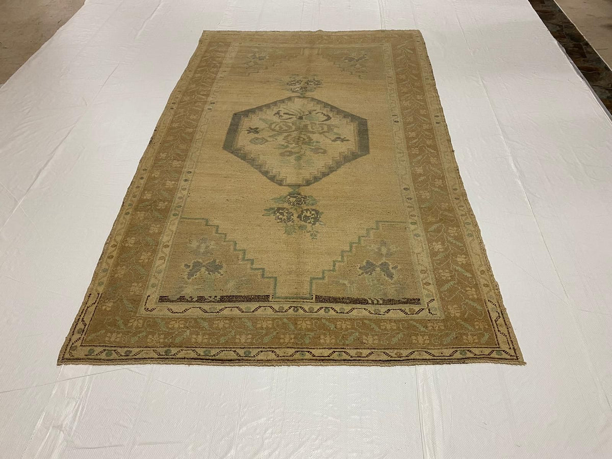 5x9 Brown and Green Turkish Tribal Rug
