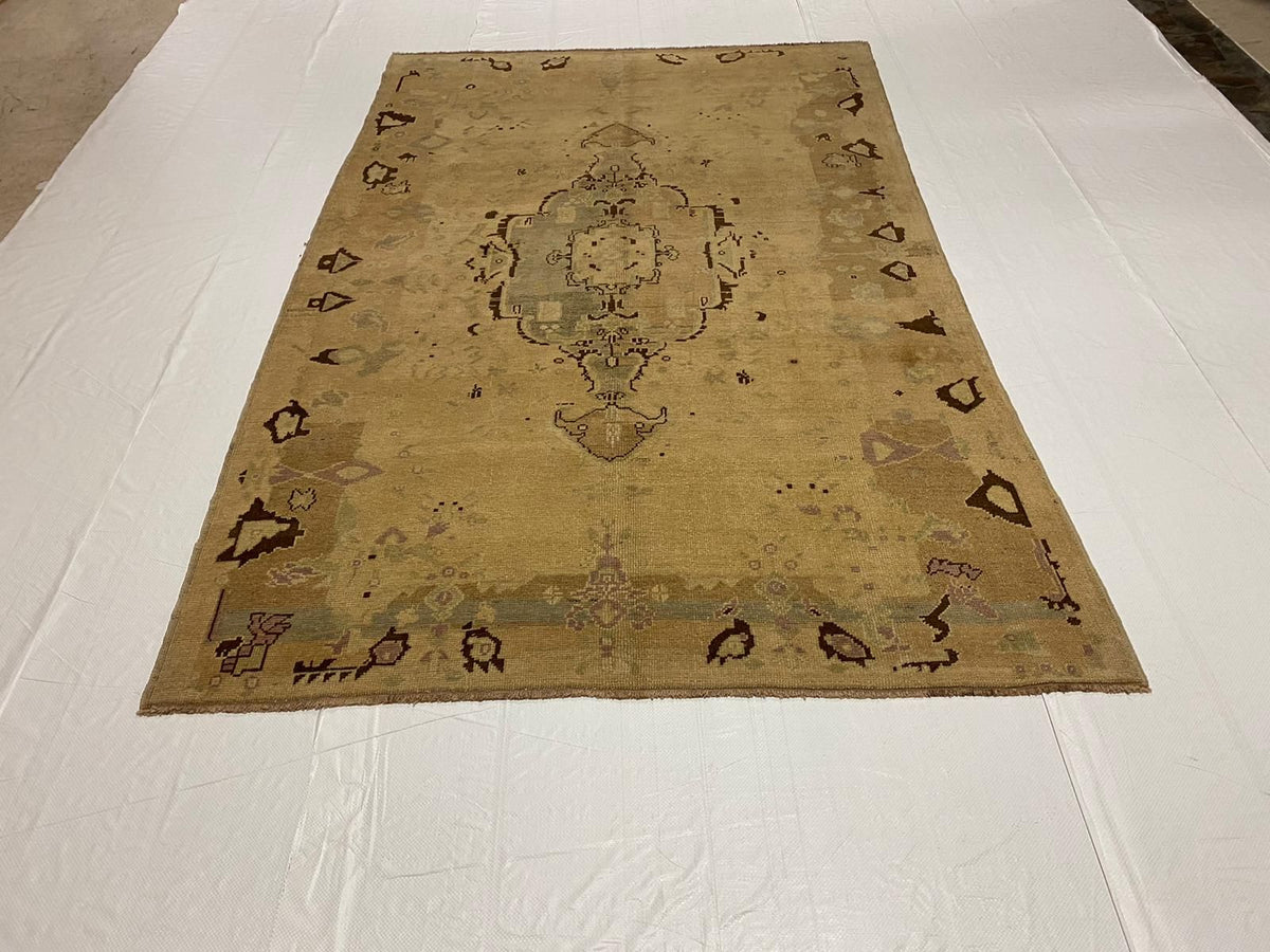 5x8 Ivory and Brown Turkish Tribal Rug