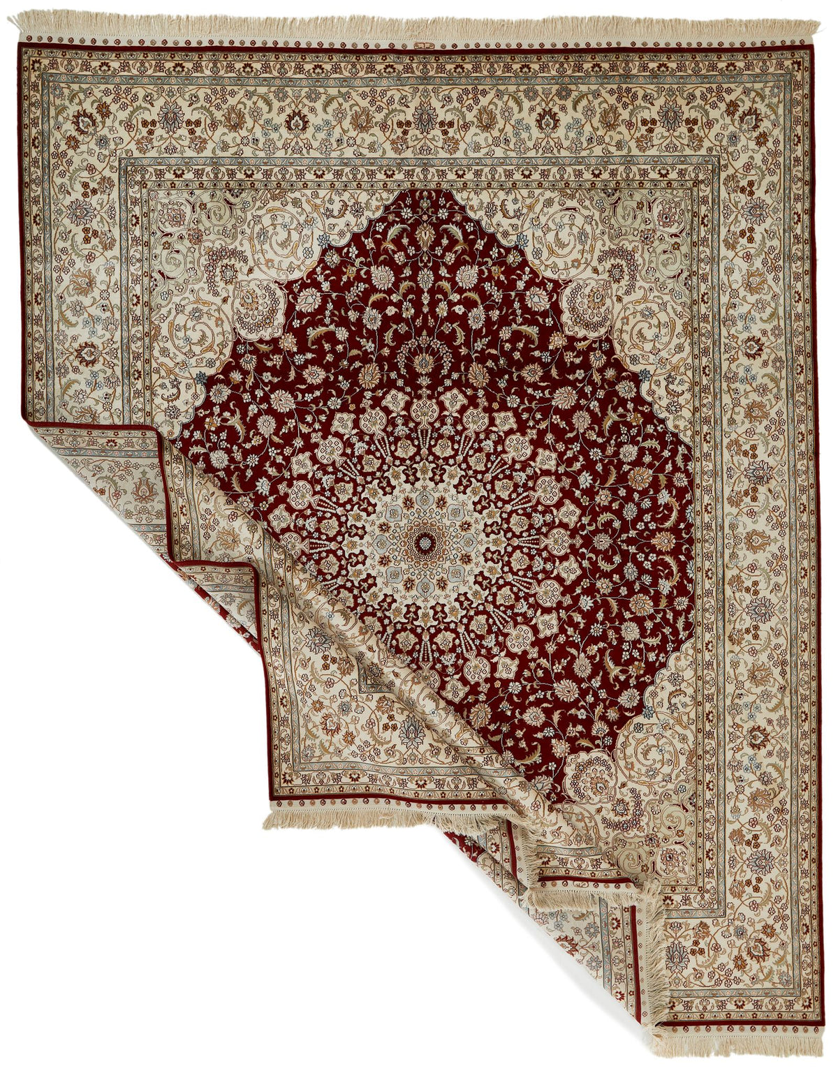 8x10 Red and Ivory Turkish Silk Rug