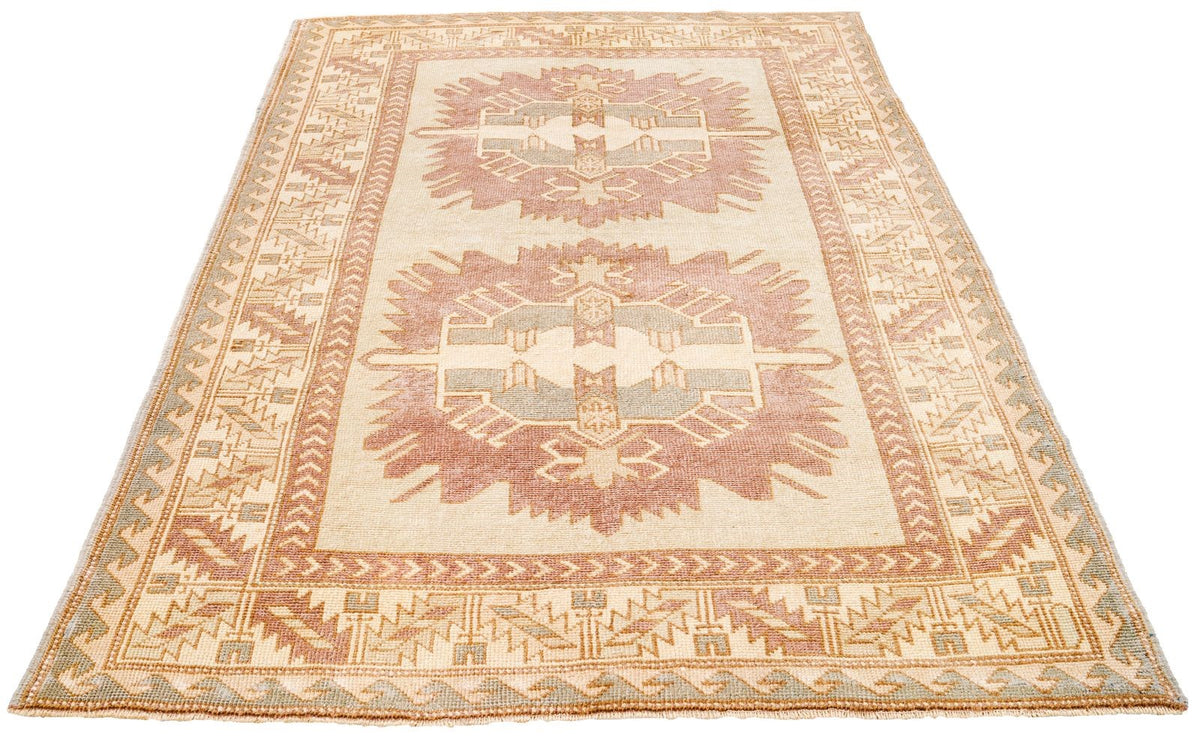 4x7 Beige and Brown Anatolian Tribal Rug