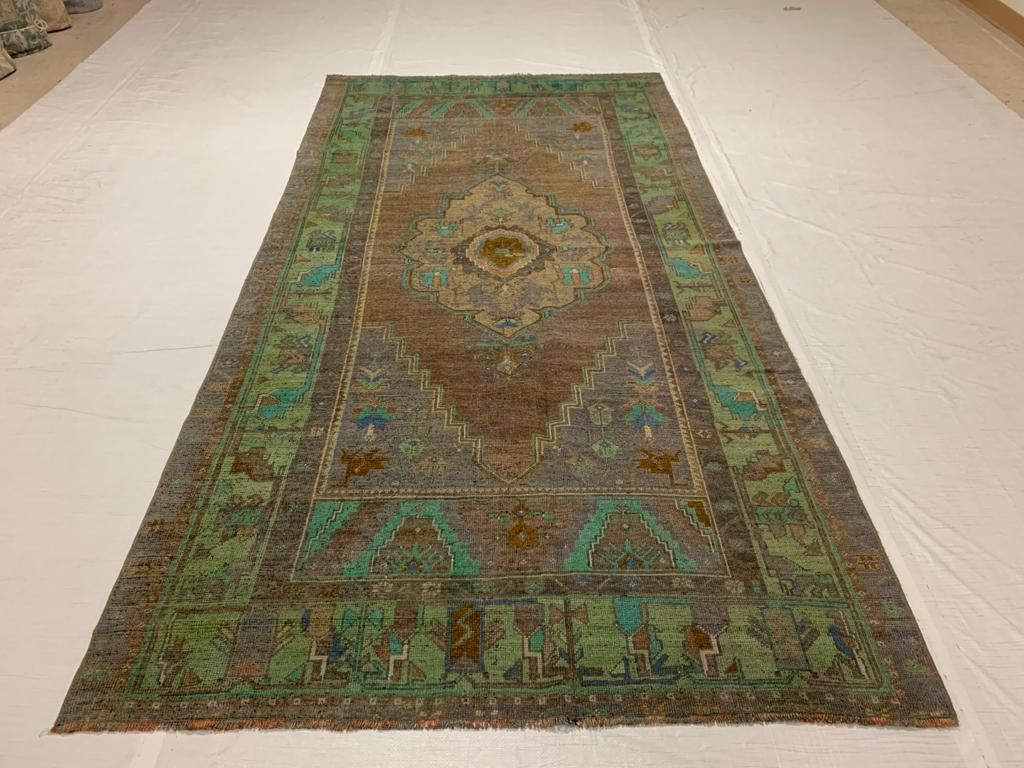 5x9 Brown and Green Turkish Tribal Rug