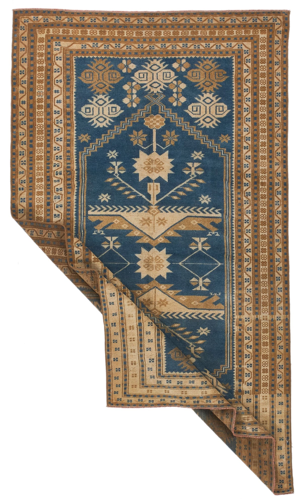 4x6 Blue and Beige Anatolian Tribal Rug