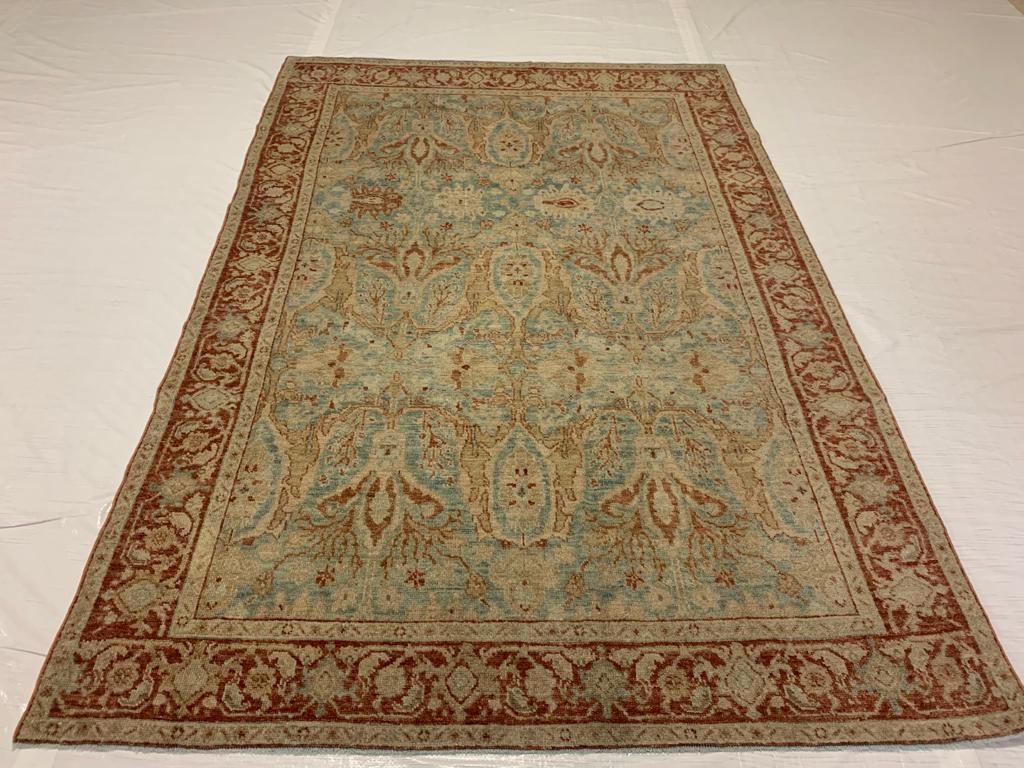 5x7 Blue and Red Turkish Oushak Rug