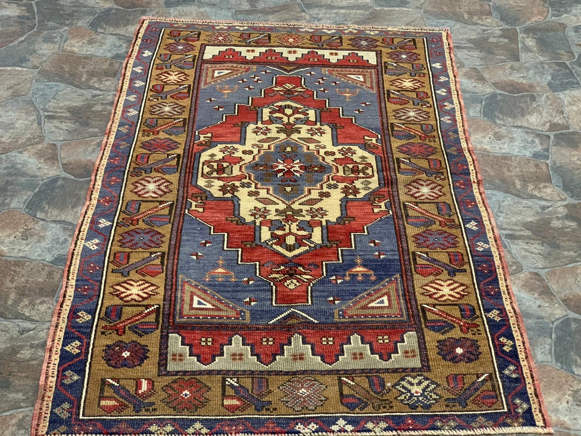 3x5 Red and Green Turkish Tribal Rug