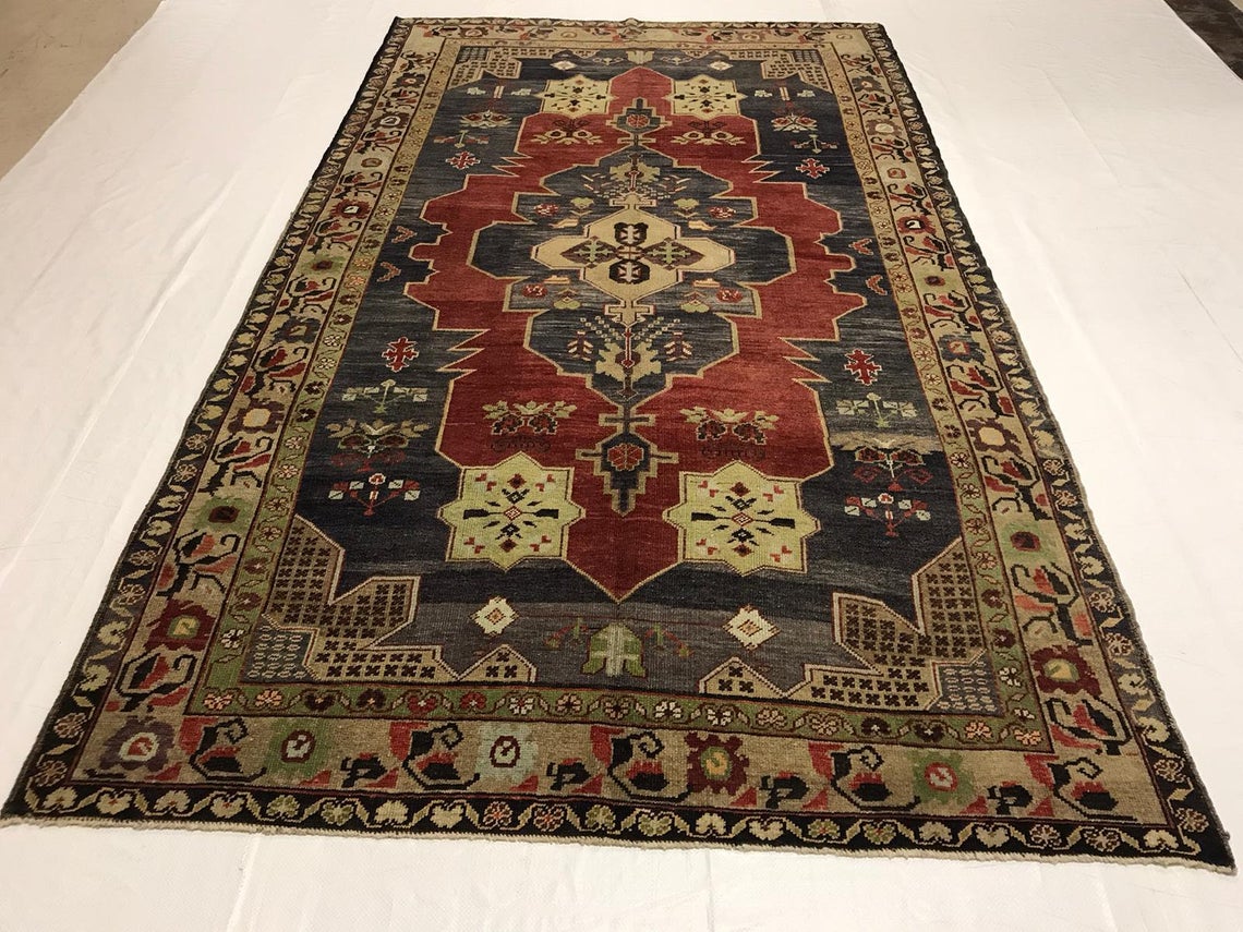 5x9 Red and Purple Turkish Tribal Rug