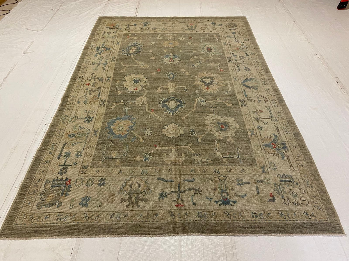 6x9 Gray and Ivory Turkish Oushak Rug