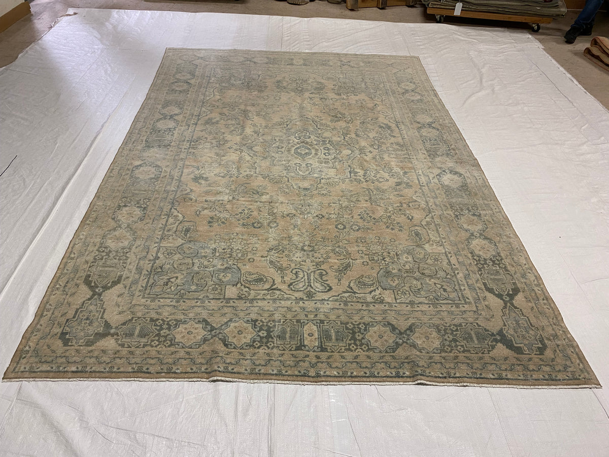 7x10 Peach and Green Persian Traditional Rug