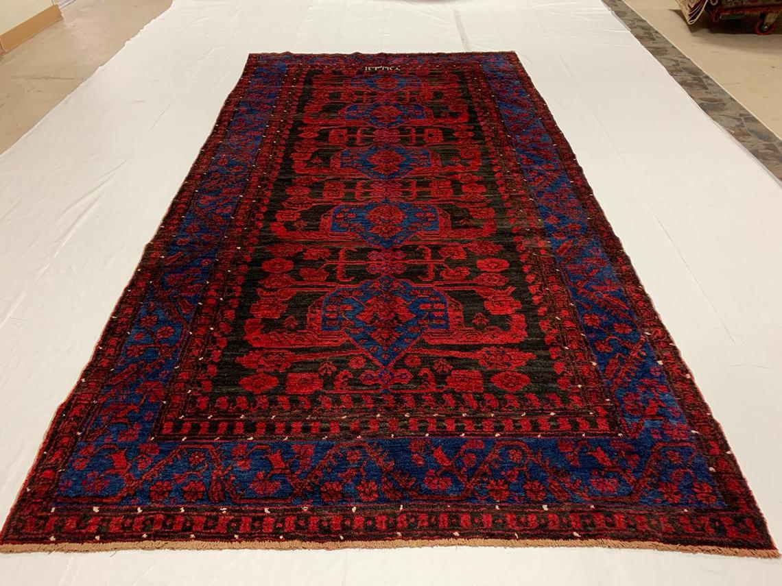 6x11 Navy and Red Turkish Tribal Rug